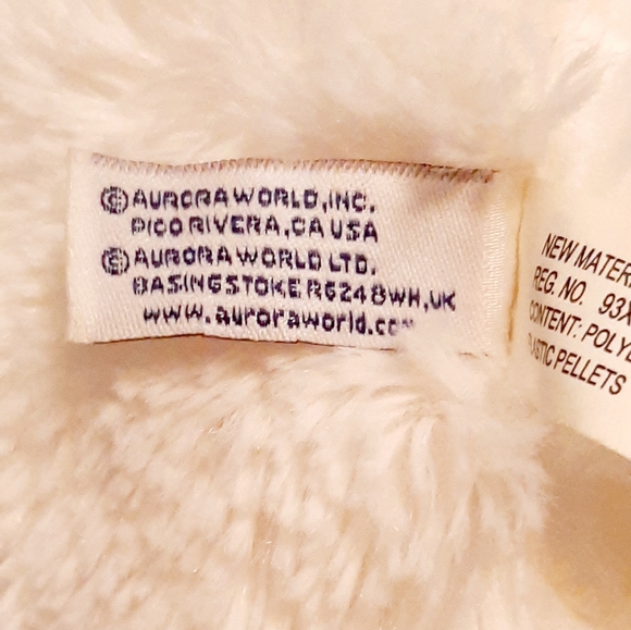 Aurora World White/Pink Bear Plush 10" With Textured Ribbed Heart And Feet - Picture 7 of 10